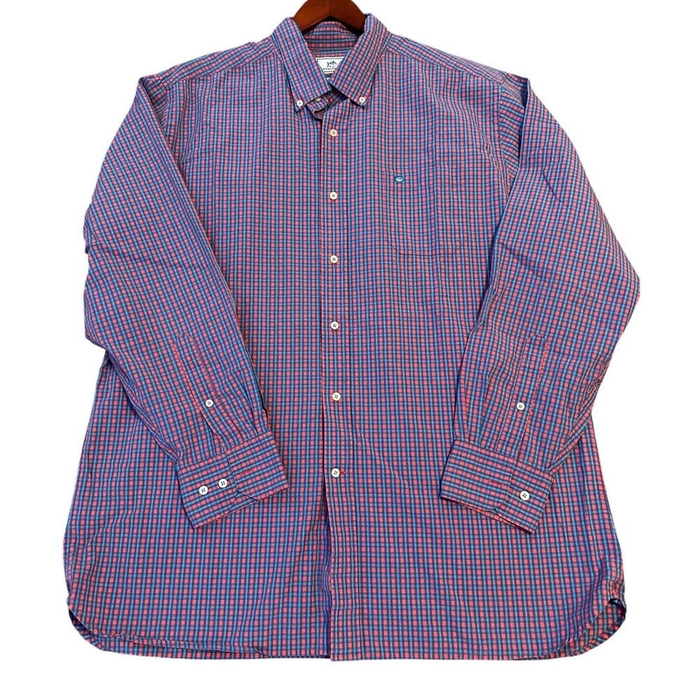 Southern Tide Mens XL Classic Fit 100% Cotton Button Down Shirt Pink Blue Check